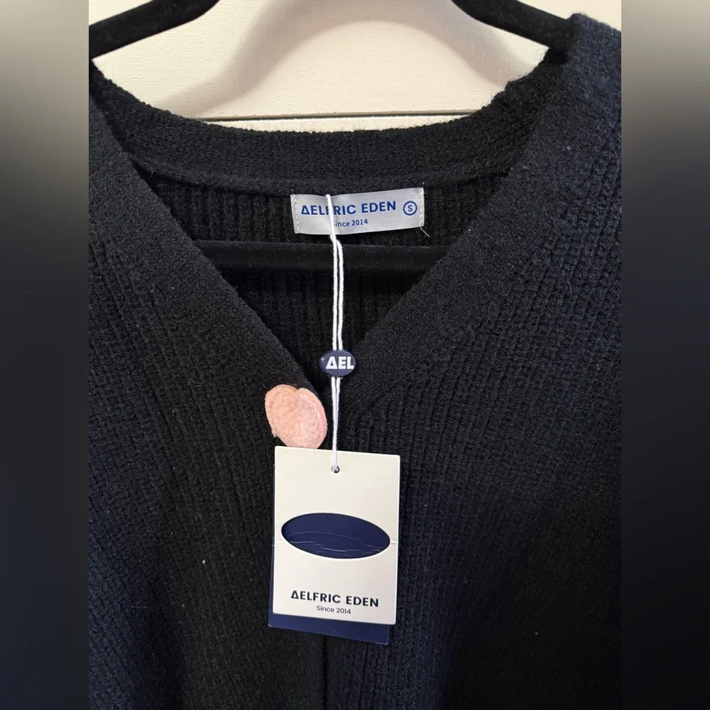 NWT Aelfric Eden Pink Black Hearts Ribbon Knit Sweater Cardigan Small Preppy - Picture 3 of 5